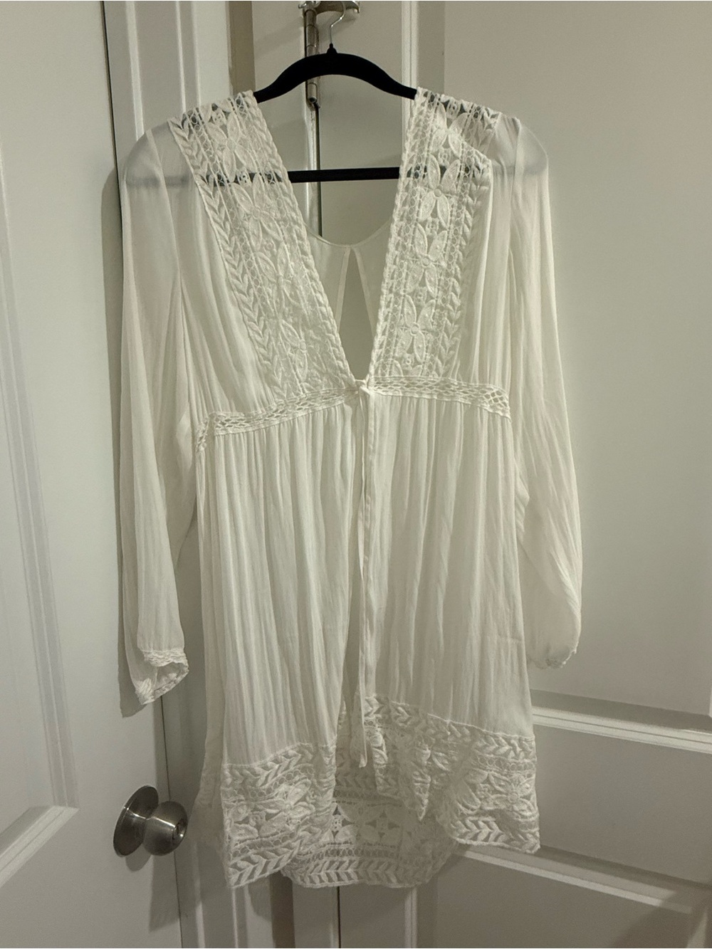 Forever 21 White Crochet-Trim Sheer Beach Coverup